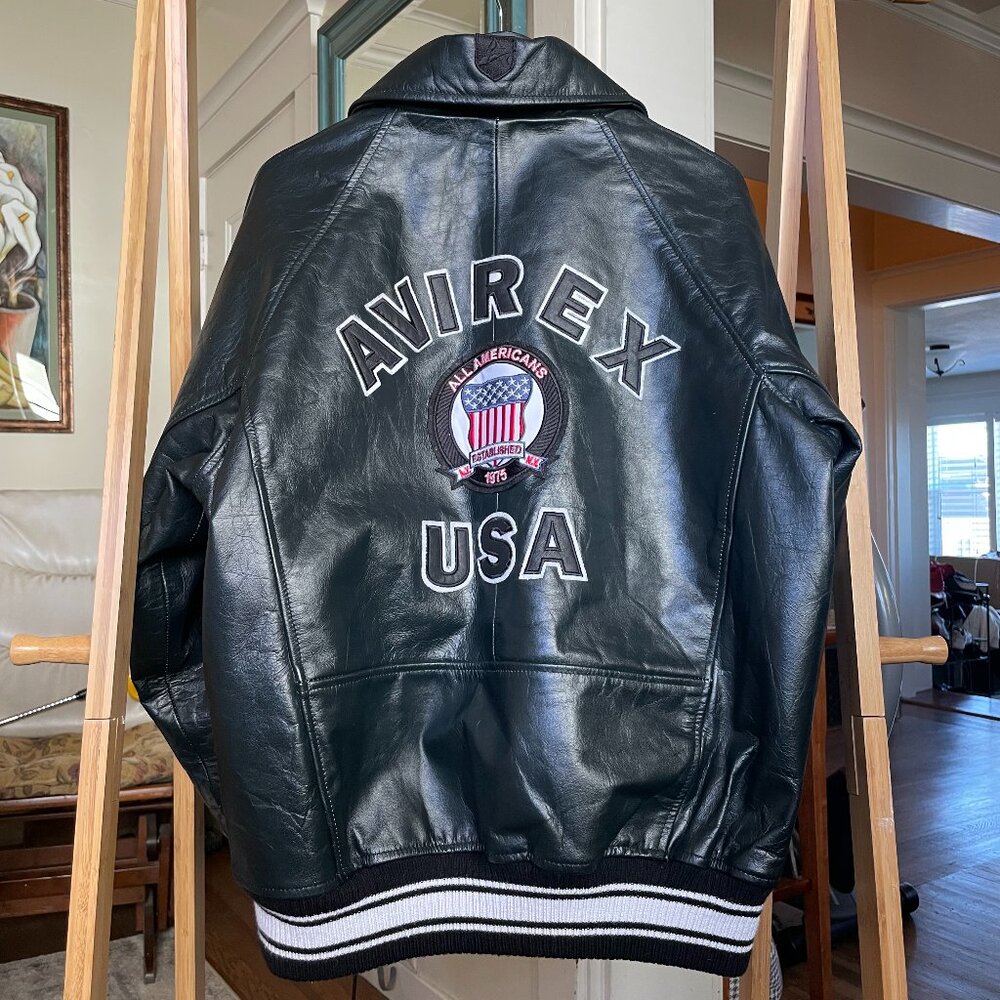 Avirex USA Black Leather Bomber Jacket